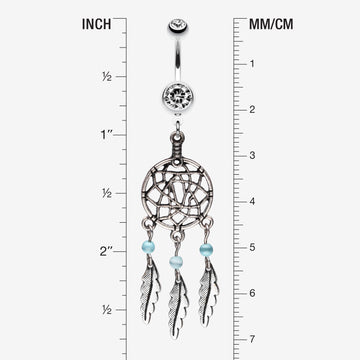 Detail View 1 of Classic Pewter Dream Catcher Belly Ring-Clear Gem